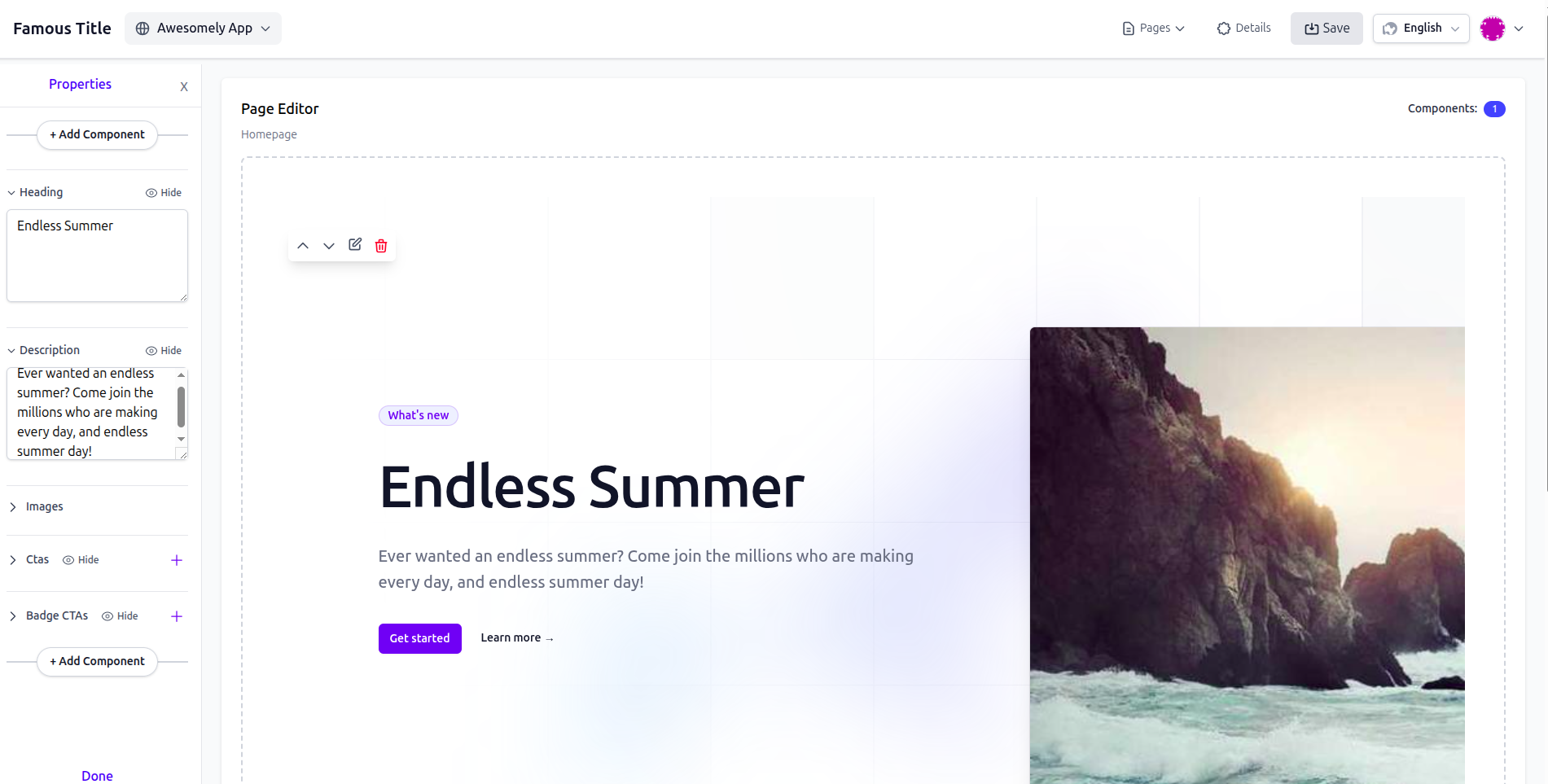 FamousTitle editor interface